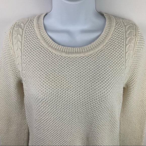 Loft Sweater Ivory White Open Cable Knit - Picture 3 of 11